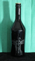 Size: 810x1424 | Tagged: safe, artist:malte279, queen chrysalis, g4, baileys, bottle, craft, glass engraving, irl, photo