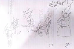 Size: 4032x2648 | Tagged: safe, artist:horsesplease, sunset shimmer, g4, biting, chilli, feeding, fiery shimmer, fire, food, hekapoo, horses doing horse things, lined paper, traditional art