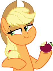 Size: 3000x3983 | Tagged: safe, artist:cloudy glow, applejack, earth pony, pony, a trivial pursuit, g4, .ai available, apple, applejack's hat, bust, cowboy hat, eating, female, food, hat, herbivore, high res, lidded eyes, mare, puffy cheeks, simple background, smug, solo, transparent background, vector