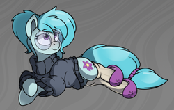 Size: 2769x1754 | Tagged: safe, artist:rexyseven, oc, oc only, oc:whispy slippers, earth pony, pony, clothes, female, glasses, mare, prone, slippers, socks, solo, sweater, turtleneck