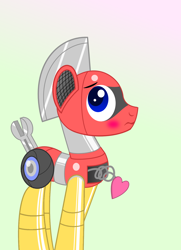 Size: 1052x1454 | Tagged: safe, artist:trackheadtherobopony, oc, oc:trackhead, pony, robot, robot pony, blushing, cute, heart, spring