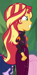 Size: 481x981 | Tagged: safe, screencap, fluttershy, sci-twi, sunset shimmer, twilight sparkle, equestria girls, equestria girls series, g4, sunset's backstage pass!, spoiler:eqg series (season 2), cropped, female, music festival outfit