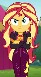 Size: 505x939 | Tagged: safe, screencap, sunset shimmer, equestria girls, equestria girls series, g4, sunset's backstage pass!, spoiler:eqg series (season 2), angry, cropped, crossed arms, cute, female, madorable, solo