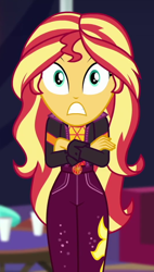 Size: 526x925 | Tagged: safe, screencap, sunset shimmer, equestria girls, equestria girls specials, g4, my little pony equestria girls: better together, my little pony equestria girls: sunset's backstage pass, cropped, crossed arms, female, music festival outfit, solo