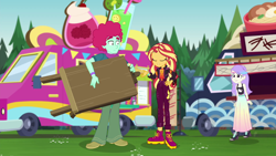 Size: 1920x1080 | Tagged: safe, screencap, oxford brush, snow flower, sunset shimmer, equestria girls, equestria girls specials, g4, my little pony equestria girls: better together, my little pony equestria girls: sunset's backstage pass, music festival outfit, oxflower, sleeveless