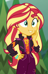 Size: 630x960 | Tagged: safe, screencap, sunset shimmer, equestria girls, equestria girls series, g4, sunset's backstage pass!, spoiler:eqg series (season 2), cropped, female, hand on hip, music festival outfit, solo