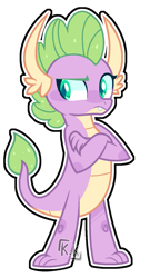 Size: 801x1480 | Tagged: safe, artist:kurosawakuro, oc, oc only, dragon, base used, dragoness, female, lightly watermarked, not smolder, offspring, parent:smolder, parent:spike, parents:spolder, simple background, solo, transparent background, watermark, white outline