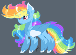 Size: 1271x922 | Tagged: safe, artist:tiberioustat2s, rainbow dash, pegasus, pony, g4, eye clipping through hair, female, folded wings, g5 concept leak style, g5 concept leaks, hooves, mare, rainbow dash (g5 concept leak), redesign, simple background, solo, wings