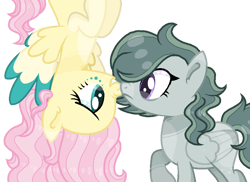 Size: 1037x753 | Tagged: safe, artist:ssosi2, fluttershy, marble pie, pegasus, pony, g4, boop, female, lesbian, mare, noseboop, race swap, ship:marbleshy, shipping, simple background, transparent background, upside down