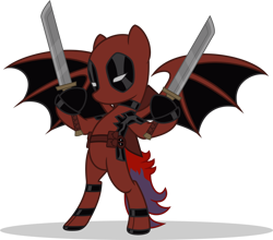 Size: 1280x1127 | Tagged: safe, artist:mlp-trailgrazer, oc, oc only, oc:kage, dracony, dragon, hybrid, pony, clothes, cosplay, costume, deadpool, simple background, solo, sword, transparent background, weapon