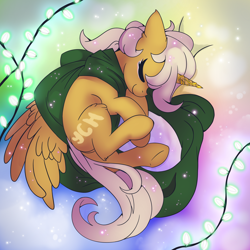 Size: 3000x3000 | Tagged: safe, artist:rednite, oc, oc only, alicorn, earth pony, pegasus, pony, unicorn, butt, clothes, garland, high res, lightning, plot, scarf, snow, solo, winter