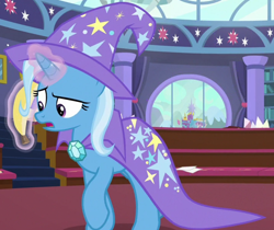 Size: 714x600 | Tagged: safe, screencap, trixie, pony, a matter of principals, g4, banana, bananaphone, cropped, female, food, school of friendship, solo, what exactly is a long-distance plan