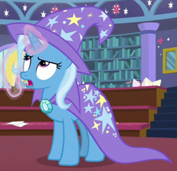 Size: 546x526 | Tagged: safe, screencap, trixie, pony, a matter of principals, g4, banana, bananaphone, cropped, female, food, school of friendship, solo, what exactly is a long-distance plan