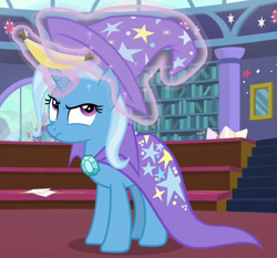 Size: 594x554 | Tagged: safe, screencap, trixie, pony, a matter of principals, g4, banana, cropped, female, food, school of friendship, solo