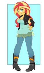 Size: 2600x4300 | Tagged: safe, artist:notenoughapples, sunset shimmer, equestria girls, g4, clothes, female, jacket, leather jacket, pigeon toed, simple background, solo