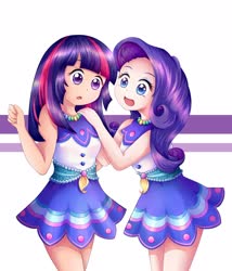 Size: 2160x2528 | Tagged: safe, artist:autumn rush, rarity, twilight sparkle, human, g4, the ticket master, anime style, clothes, cute, dress, duo, duo female, female, high res, humanized, lesbian, ship:rarilight, shipping
