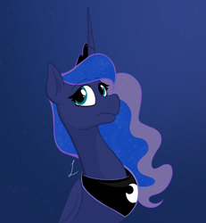 Size: 2716x2941 | Tagged: safe, artist:anticular, color edit, edit, princess luna, alicorn, pony, g4, bust, colored, ethereal mane, female, high res, jewelry, mare, peytral, princess, regalia, solo, starry mane