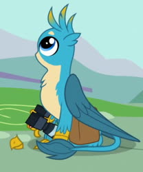 Size: 500x600 | Tagged: safe, edit, edited screencap, screencap, gallus, griffon, dragon dropped, g4, beak, beakless, camera, cartoon physics, cropped, cute, gallabetes, i have no mouth and i must scream, male, modular, no mouth, out of context, solo