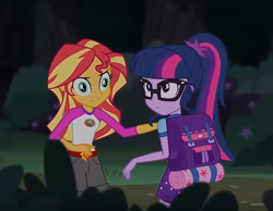 Size: 643x498 | Tagged: safe, screencap, sci-twi, sunset shimmer, twilight sparkle, equestria girls, g4, my little pony equestria girls: legend of everfree, cropped, derp, duo, faic, female, funny face, great moments in animation, i've seen some shit, meme, special eyes