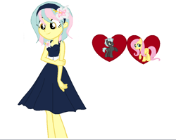 Size: 866x688 | Tagged: safe, artist:mapleb, fluttershy, thunderlane, oc, oc:flutter blossom, pony, equestria girls, g4, clothes, dress, equestria girls-ified, female, flower, flower in hair, male, offspring, parent:fluttershy, parent:thunderlane, parents:thundershy, shipping, straight, thundershy