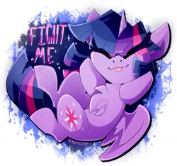 Size: 1705x1595 | Tagged: safe, artist:nekosnicker, twilight sparkle, alicorn, pony, g4, :p, abstract background, chest fluff, cute, eye clipping through hair, eyes closed, female, fight me, mare, smug, smuglight sparkle, solo, teasing, tongue out, twiabetes, twilight sparkle (alicorn)