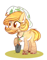 Size: 900x1156 | Tagged: safe, artist:dianamur, oc, oc only, earth pony, pony, earth pony oc, female, hat, mare, shovel, simple background, solo, transparent background