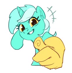 Size: 1425x1442 | Tagged: safe, artist:luciferamon, lyra heartstrings, pony, unicorn, g4, clothes, female, gloves, grin, looking at you, mare, meme, ponified meme, simple background, smiling, solo, suddenly hands, thumbs up, white background