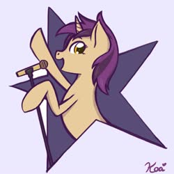 Size: 2000x2000 | Tagged: safe, artist:koa, oc, oc only, oc:golden notes, pony, unicorn, high res, microphone, my little karaoke, singing, solo