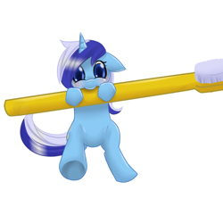 Size: 5000x5000 | Tagged: safe, artist:camellia, minuette, pony, unicorn, g4, brush, cute, female, floppy ears, hanging, minubetes, simple background, solo