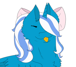 Size: 1024x904 | Tagged: safe, artist:valley-of-roses, oc, oc:fleurbelle, alicorn, pony, adorabelle, adorable face, alicorn oc, bow, cheek fluff, chest fluff, cute, ear fluff, female, hair bow, hair over one eye, horn, mare, ocbetes, simple background, tongue out, transparent background