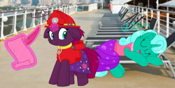 Size: 2119x1080 | Tagged: safe, artist:rainbow eevee edits, artist:徐詩珮, fizzlepop berrytwist, glitter drops, tempest shadow, pony, unicorn, series:sprglitemplight diary, series:sprglitemplight life jacket days, series:springshadowdrops diary, series:springshadowdrops life jacket days, g4, alternate universe, broken horn, clothes, cute, female, glitterbetes, horn, lesbian, looking at you, nap, onomatopoeia, paw patrol, ship:glittershadow, shipping, sleeping, sound effects, swimsuit, tempestbetes, zzz