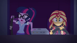 Size: 1920x1080 | Tagged: safe, screencap, sci-twi, sunset shimmer, twilight sparkle, equestria girls, equestria girls series, g4, sunset's backstage pass!, spoiler:eqg series (season 2), female