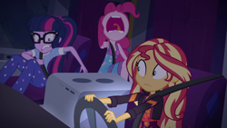 Size: 1920x1080 | Tagged: safe, screencap, pinkie pie, sci-twi, sunset shimmer, twilight sparkle, equestria girls, equestria girls specials, g4, my little pony equestria girls: better together, my little pony equestria girls: sunset's backstage pass, female