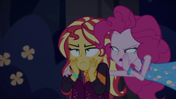 Size: 1920x1080 | Tagged: safe, screencap, pinkie pie, sunset shimmer, equestria girls, equestria girls specials, g4, my little pony equestria girls: better together, my little pony equestria girls: sunset's backstage pass, female, sleeveless