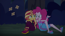 Size: 1920x1080 | Tagged: safe, screencap, pinkie pie, sunset shimmer, equestria girls, equestria girls specials, g4, my little pony equestria girls: better together, my little pony equestria girls: sunset's backstage pass, female, sleeveless