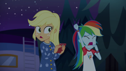 Size: 1920x1080 | Tagged: safe, screencap, applejack, rainbow dash, equestria girls, equestria girls specials, g4, my little pony equestria girls: better together, my little pony equestria girls: sunset's backstage pass, clothes, female, pajamas