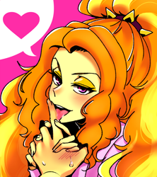 Size: 1600x1800 | Tagged: safe, artist:raika0306, adagio dazzle, sunset shimmer, equestria girls, g4, anime, female, lesbian, licking, looking at you, offscreen character, ship:sunsagio, shipping, solo focus, tongue out