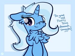 Size: 1920x1440 | Tagged: dead source, safe, artist:php142, trixie, pony, unicorn, g4, bronybait, cheek fluff, chest fluff, cute, diatrixes, female, floppy ears, fluffy, great and powerful, looking at you, mare, one eye closed, simple background, smiling, solo, third person, wink