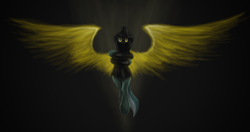 Size: 2835x1500 | Tagged: safe, artist:univertaz, lyra heartstrings, pony, unicorn, fanfic:background pony, g4, clothes, female, glowing eyes, hoodie, solo, wings