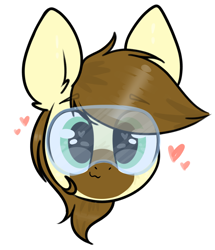 Size: 3376x3930 | Tagged: safe, artist:itsmeelement, oc, oc only, oc:calpain, earth pony, pony, bust, eye clipping through hair, goggles, heart, high res, solo