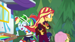 Size: 1920x1080 | Tagged: safe, screencap, applejack, fluttershy, rainbow dash, sci-twi, sunset shimmer, twilight sparkle, equestria girls, equestria girls specials, g4, my little pony equestria girls: better together, my little pony equestria girls: sunset's backstage pass, book, female, music festival outfit