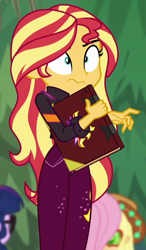 Size: 572x979 | Tagged: safe, screencap, applejack, fluttershy, sci-twi, sunset shimmer, twilight sparkle, equestria girls, equestria girls specials, g4, my little pony equestria girls: better together, my little pony equestria girls: sunset's backstage pass, cropped, female, music festival outfit