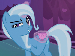 Size: 830x625 | Tagged: safe, screencap, trixie, pony, g4, uncommon bond, cropped, cup, female, magic, solo, teacup, that pony sure does love teacups