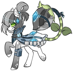 Size: 505x492 | Tagged: safe, artist:mousu, oc, oc only, monster pony, original species, piranha plant pony, plant pony, augmented tail, clothes, fangs, plant, raised hoof, simple background, smiling, text, transparent background