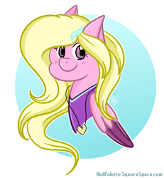 Size: 1010x1094 | Tagged: safe, artist:redpalette, oc, oc only, pegasus, pony, blonde, bust, clothes, cute, female, hairclip, jacket, mare, pink, portrait, smiling