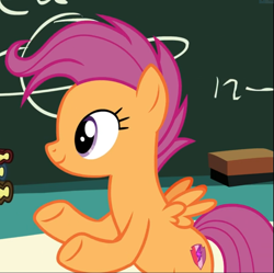 Size: 941x937 | Tagged: safe, screencap, scootaloo, pegasus, pony, g4, growing up is hard to do, bipedal, cropped, cutie mark, female, mare, older, older scootaloo, smiling, solo, the cmc's cutie marks