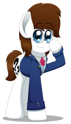 Size: 2700x4655 | Tagged: safe, artist:aarondrawsarts, derpibooru exclusive, oc, oc only, oc:brain teaser, earth pony, pony, anime style, clothes, glasses, lawyer, simple background, solo, suit, transparent background