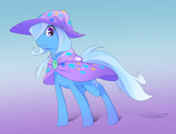 Size: 1582x1200 | Tagged: safe, artist:shimizu, trixie, pony, unicorn, g4, cute, diatrixes, female, gradient background, hair over one eye, looking at you, mare, pixiv, solo