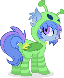 Size: 6472x7869 | Tagged: safe, artist:cirillaq, oc, oc only, oc:astral flare, bat pony, pony, absurd resolution, clothes, commission, costume, female, footed sleeper, kigurumi, mare, pajamas, simple background, solo, tongue out, transparent background, vector