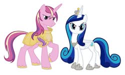 Size: 564x338 | Tagged: safe, princess cadance, shining armor, g4, duo, female, male, palette swap, recolor, simple background, white background
